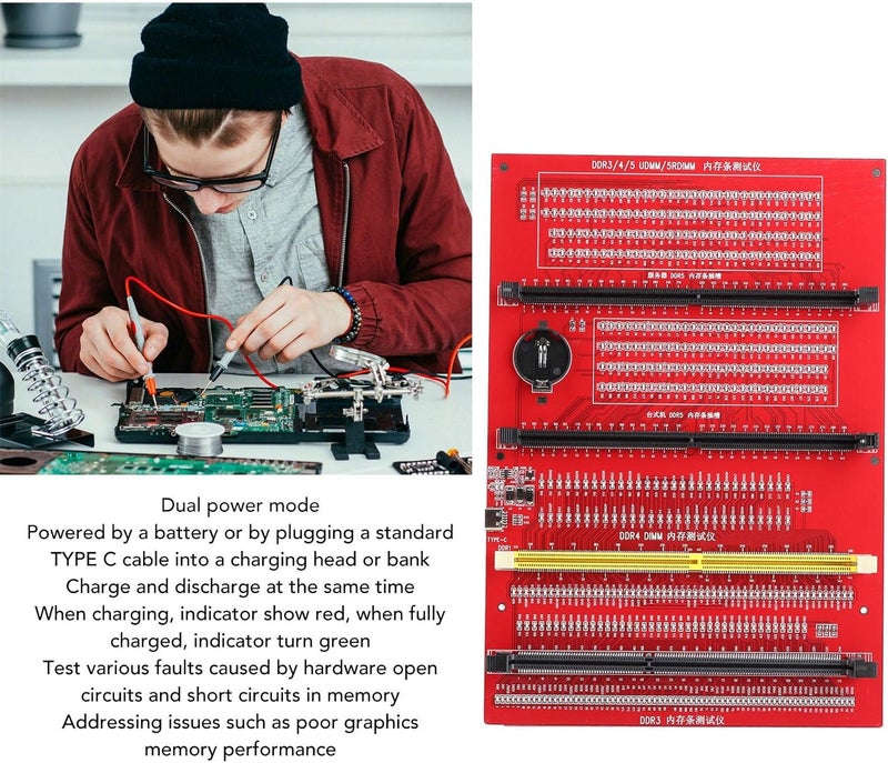 Akozon محلل ومختبر ذاكرة RAM 4 في 1 لسطح المكتب DDR3 DDR4 DDR5 بطاقة اختبار ضوء - Image 3